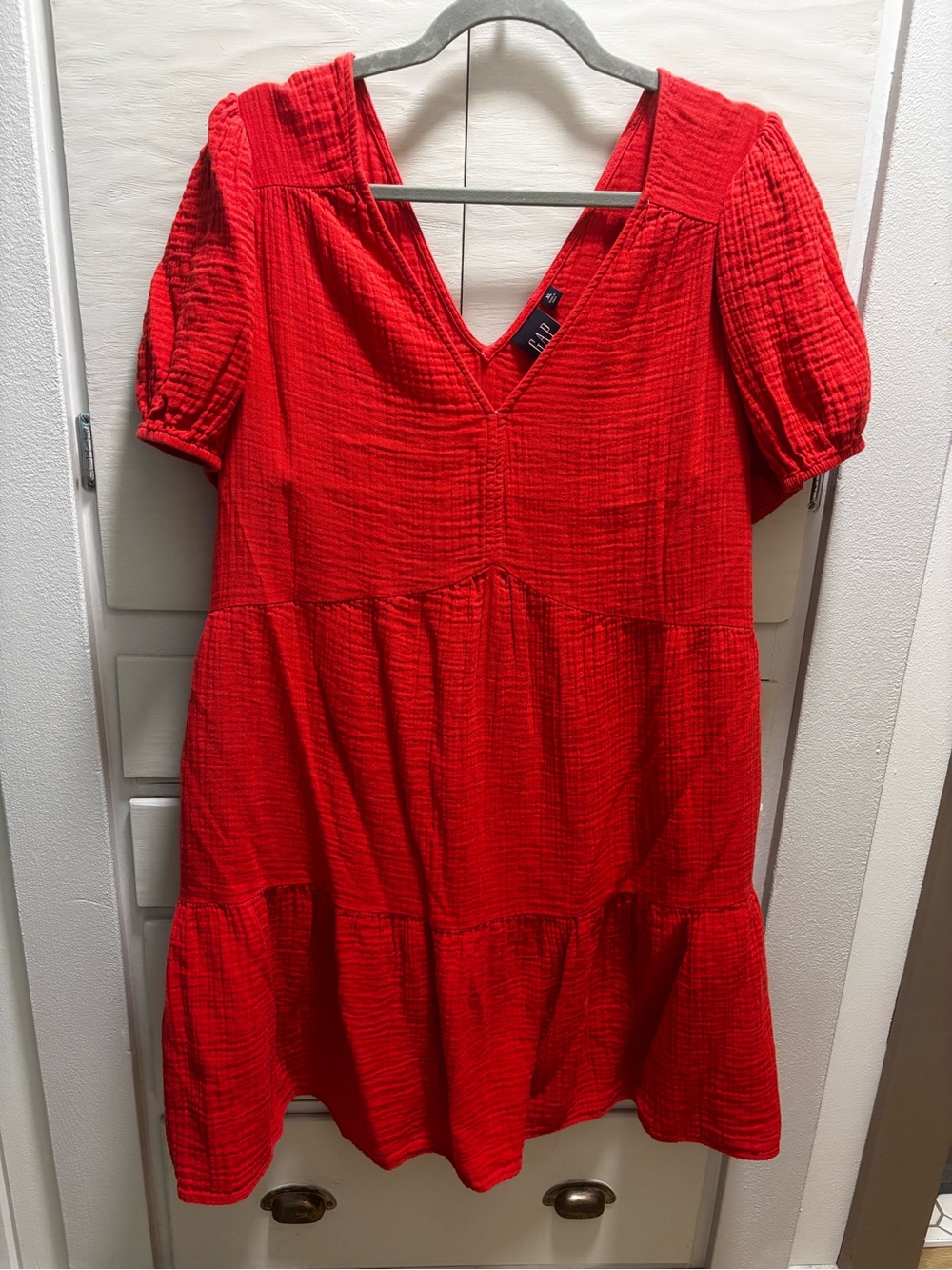 GAP Bold Red V-Neck Tiered Dress